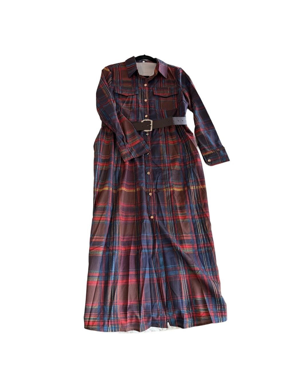 Women's NEW Long Sleeve Button Up Shirt Dress with Belt Size XL #260588